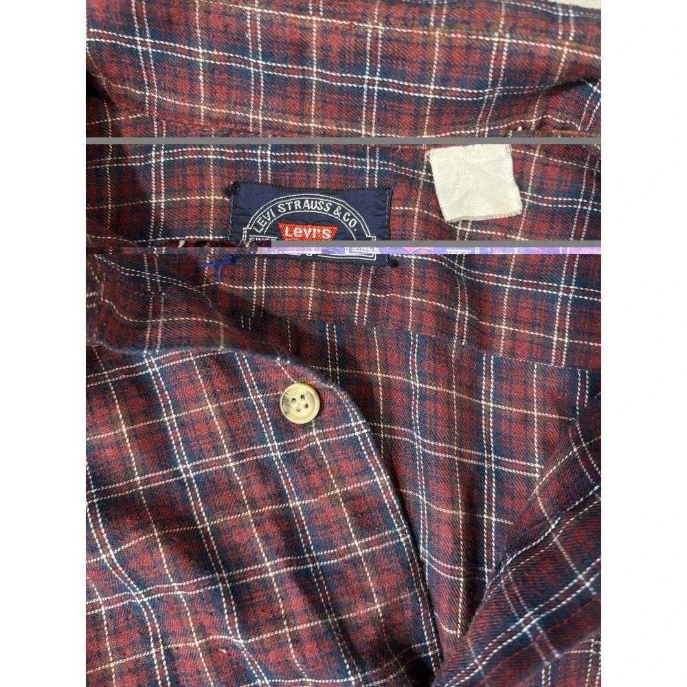 Vintage 80s Levi Strauss & CoPlaid Red Mens Shirt size Small